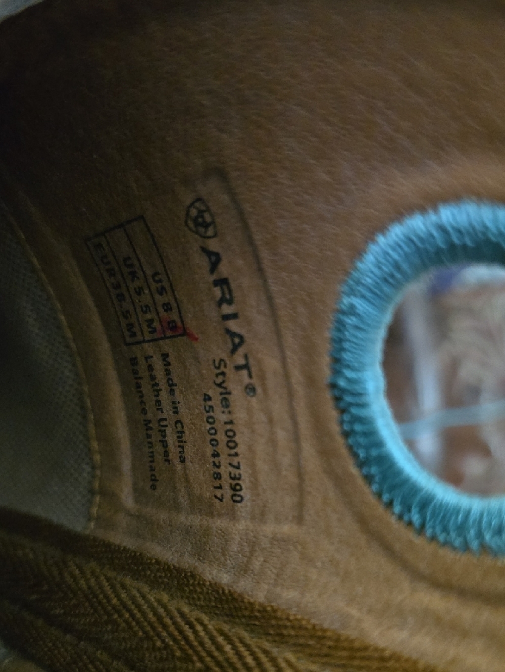 Ariat Brown Leather Boot with Teal Trim - Picture 4 of 9